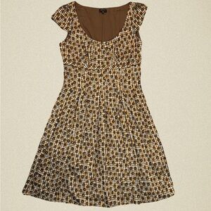 TOCCA Authentic Vintage A Line Mini Dress Brown and Gold Cap Sleeves Size 2